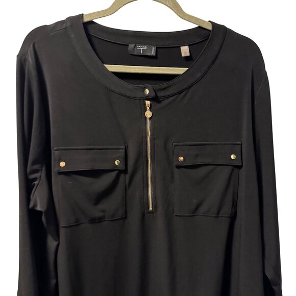 Tahari Woman Black 3/4 Sleeve Zip Front Top Sz 2X blouse - Picture 5 of 12